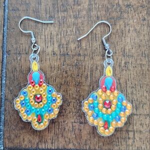 Vibrant Multicolor Beaded Drop Earrings - Yellow & Turquoise